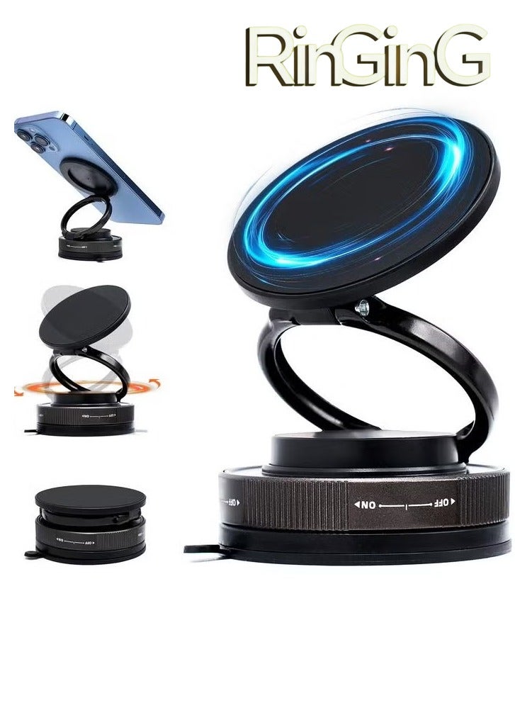 Upgraded Vacuum Magnetic Car Phone Mount - Features Dual Lock Anti-Vibration,Tri-Fold Design, 360° Rotating Foldable Dashboard Suction Cup Holder with N54 Strong Magnet, Universal Compatibility for